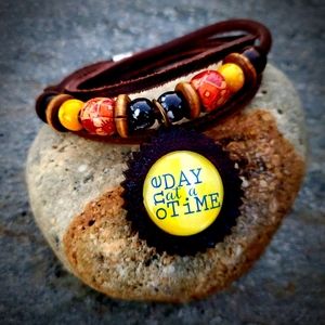 Handmade Leather Necklace - One Day at a time